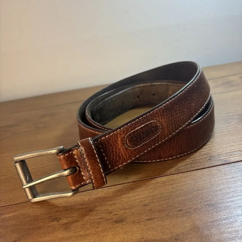 Columbia Brown Genuine Leather Belt - Silver Tone Buckle Men's Size 48